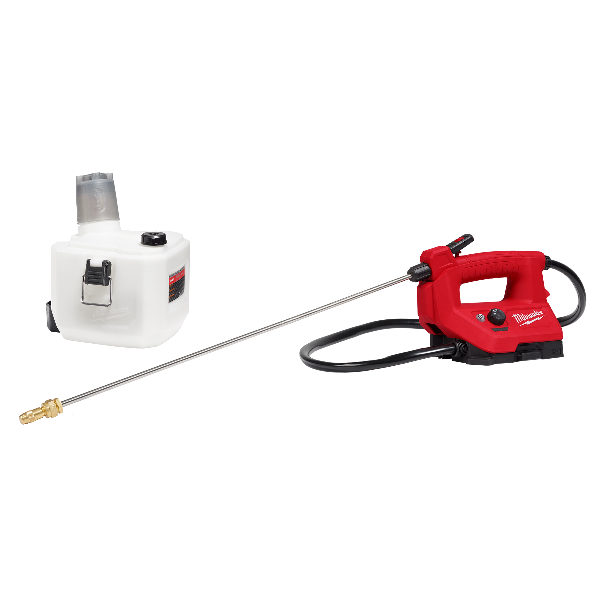 Red and black handheld sprayer with metal wand and 1-gallon white tank for outdoor home improvement tasks