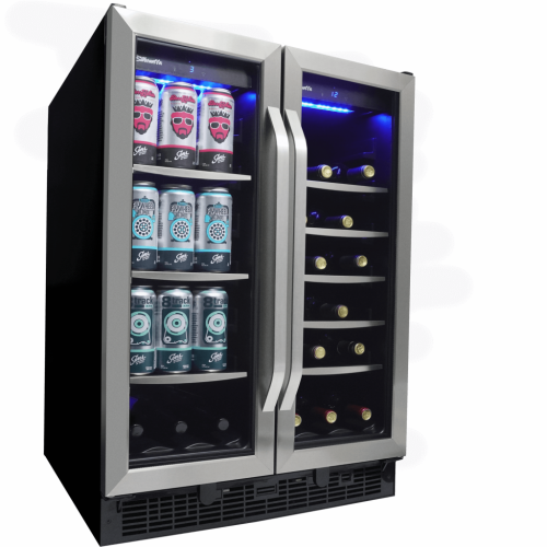 24-inch built-in beverage center with dual French doors, dual temperature zones, and LED lighting in beverage centers collection
