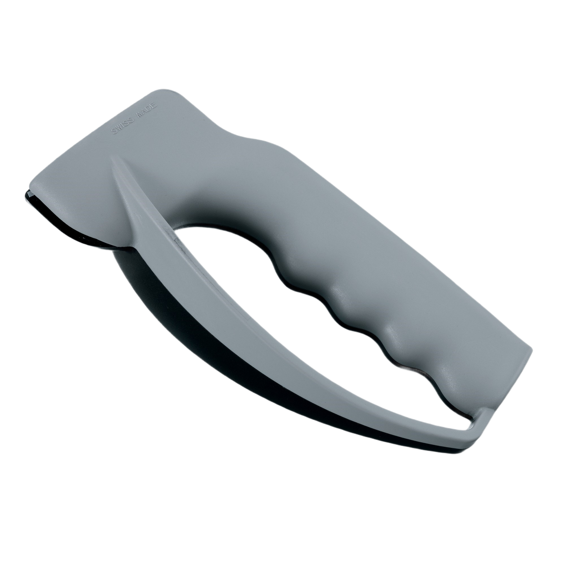 Gray handheld knife sharpener with ergonomic grip for home improvement and kitchen tool maintenance