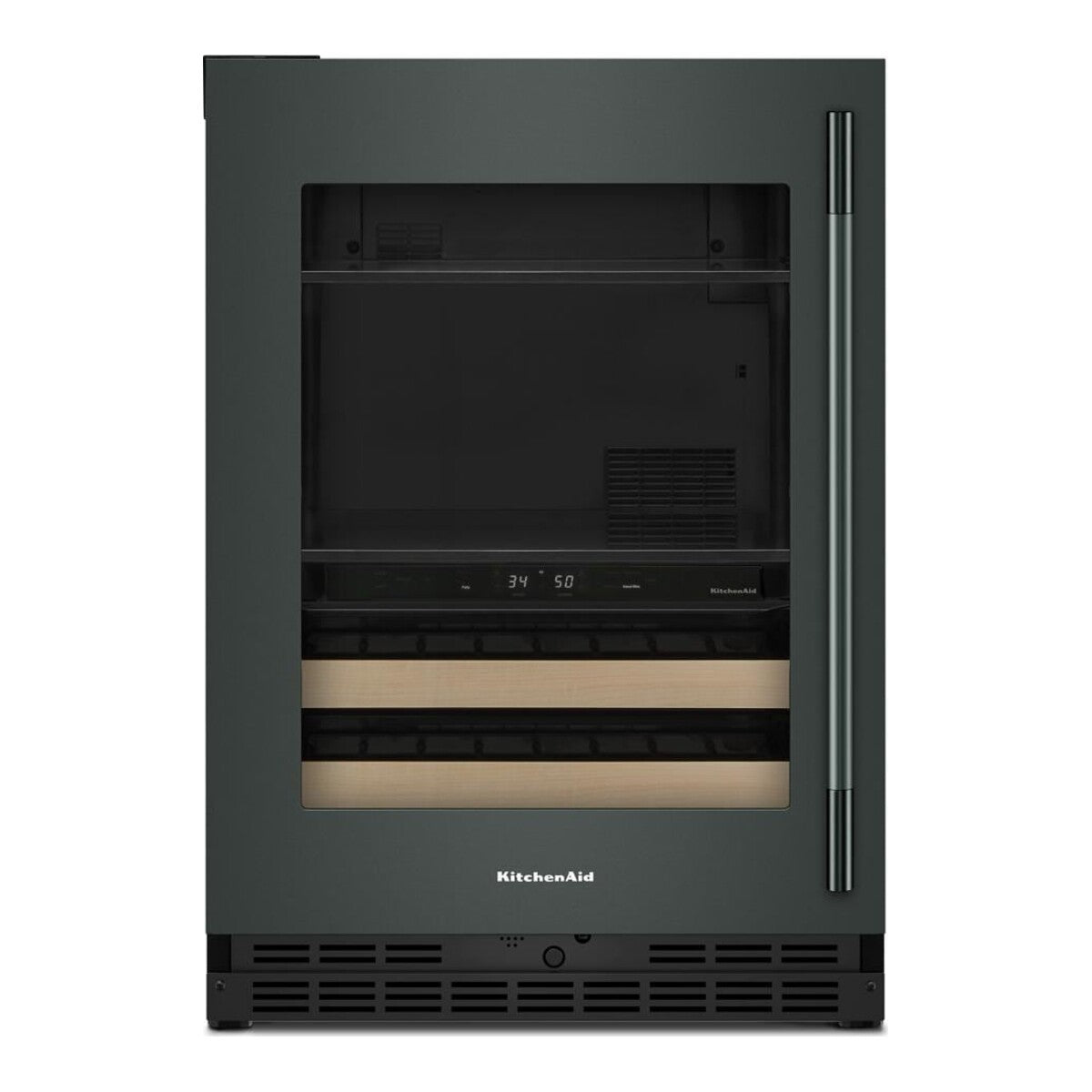 4.8 Cu. Ft. 24-Inch Beverage Center with Left Door Swing and 14-Wine Bottle Capacity with Wood-Front Racks in Juniper