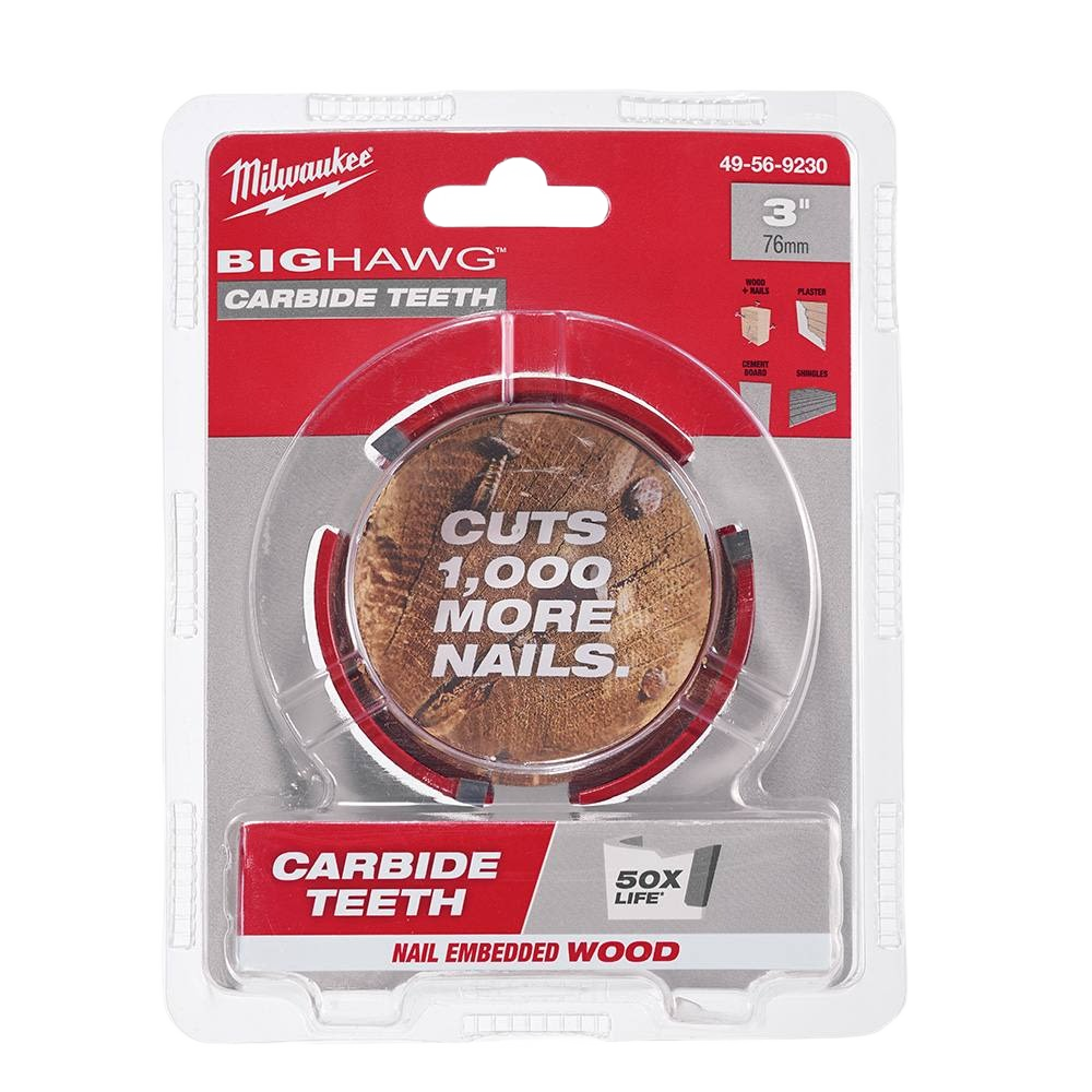 3-inch carbide-tooth hole saw for fast cutting through wood and nails in woodworking tools and home improvement collections