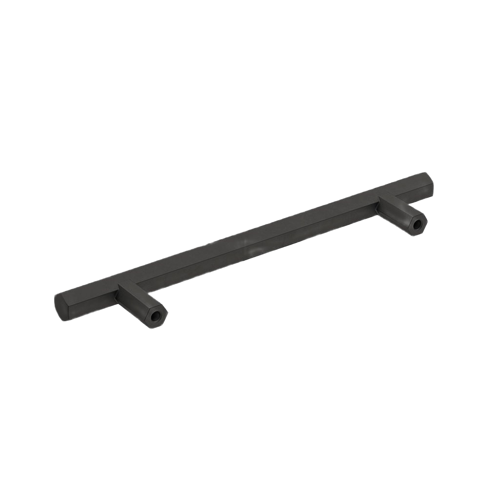 Matte black geometric cabinet pull with 5-1/16 inch center spacing for hardware and furniture accessories under $50 collections