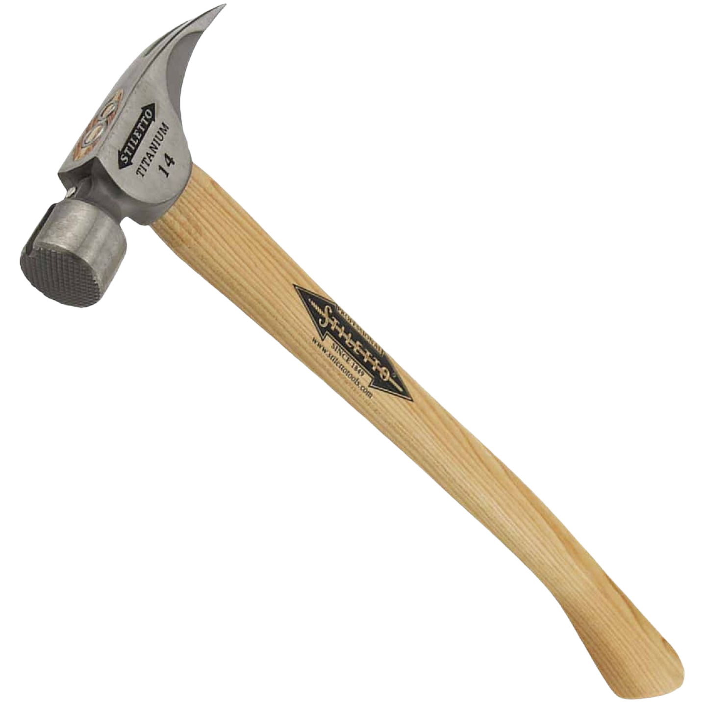 Framing hammer with milled face and curved hickory handle designed for tools and home improvement projects