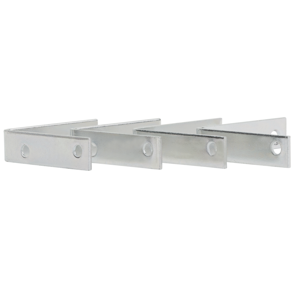Set of four zinc steel corner braces with pre-drilled holes for sturdy support in lumber and building hardware under $50