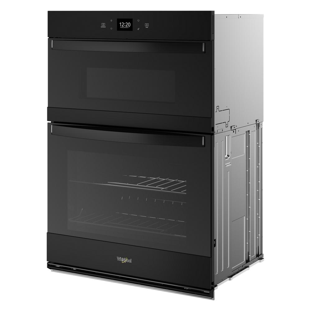 Sleek black smart wall oven with digital display and dual compartments for kitchen and wall ovens collections