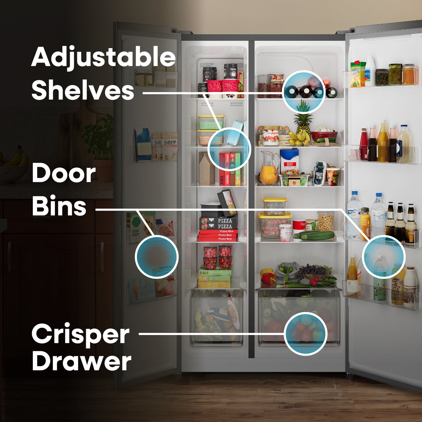 Element Electronics 18.8 cu. ft. Side-by-Side Refrigerator - Stainless Steel (ERX19FDS)