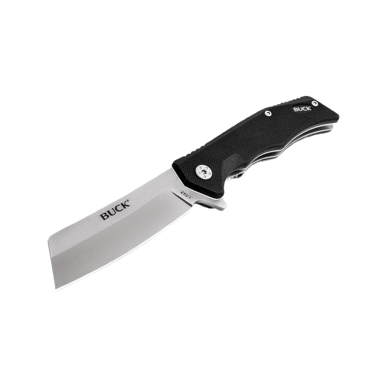 Black folding knife with stainless steel cleaver blade and durable G10 handle for cutting and woodworking tools collection