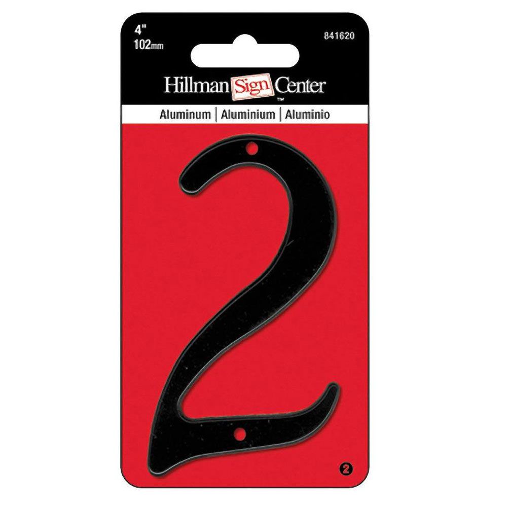 Black aluminum house number 2 with nail holes, ideal for home improvement in Hardware and Signs & House Numbers collections