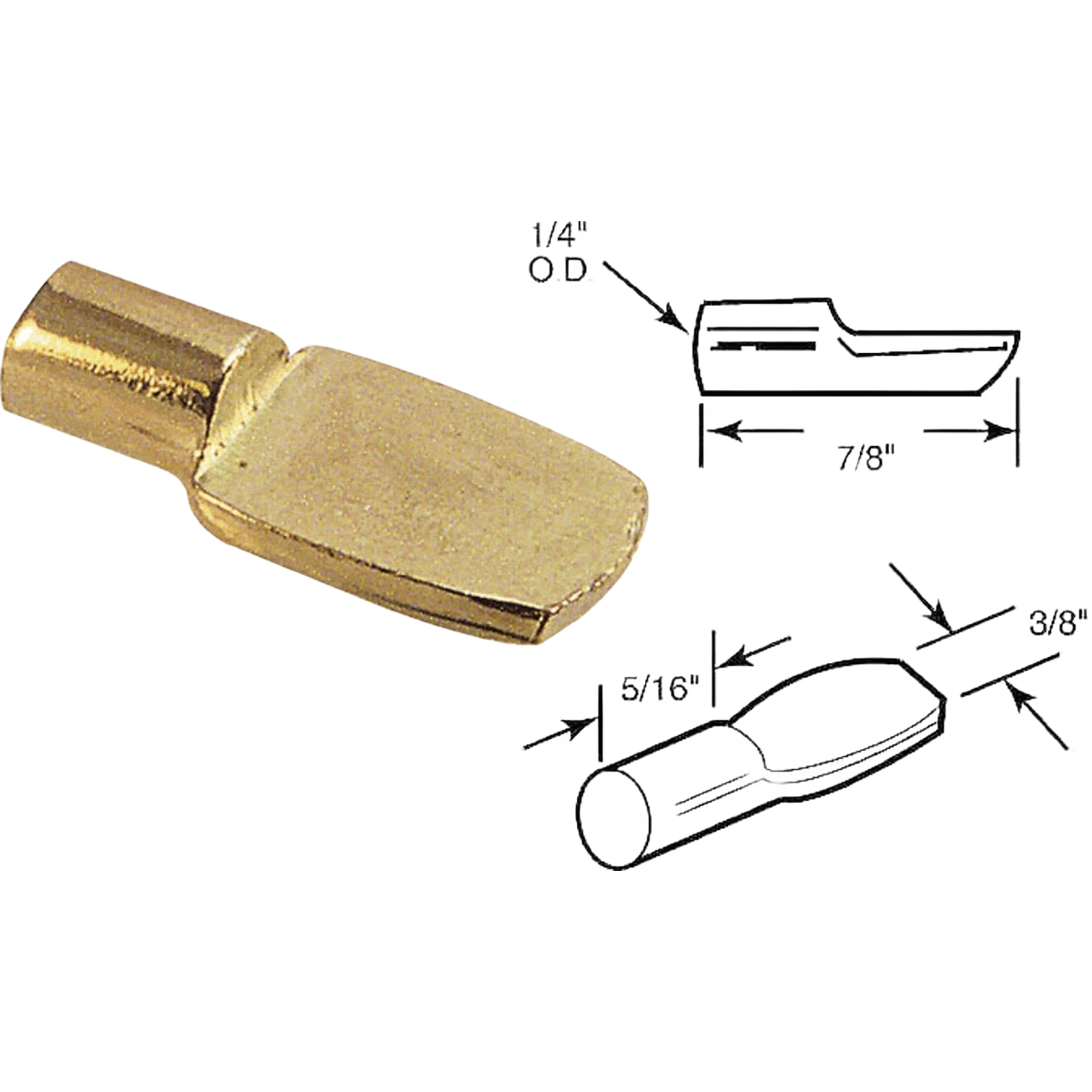 Brass spoon-style shelf support peg designed for sturdy shelving in tools and home improvement projects