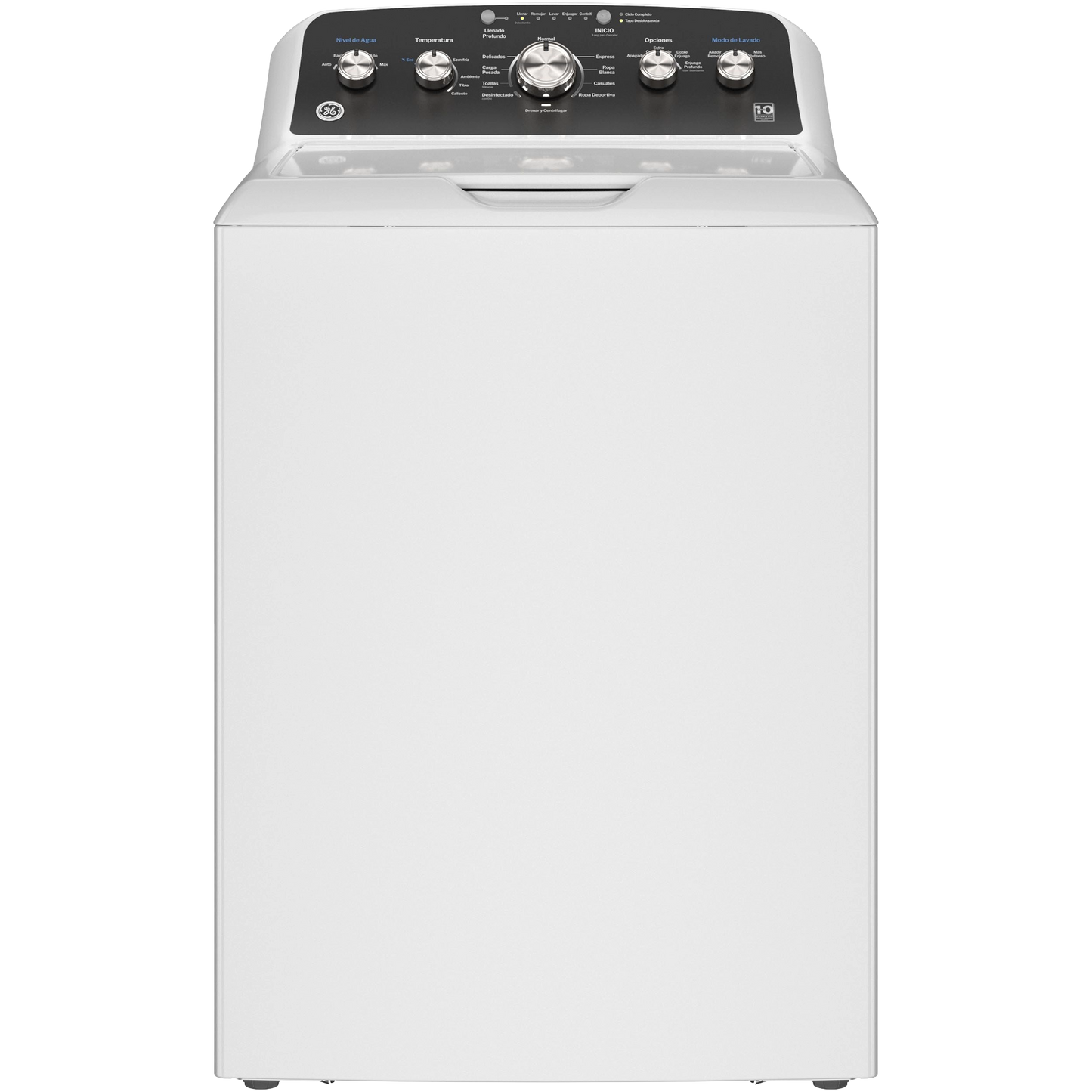 White top load washer with Spanish control panel and multiple wash modes in modern appliances and washers collection