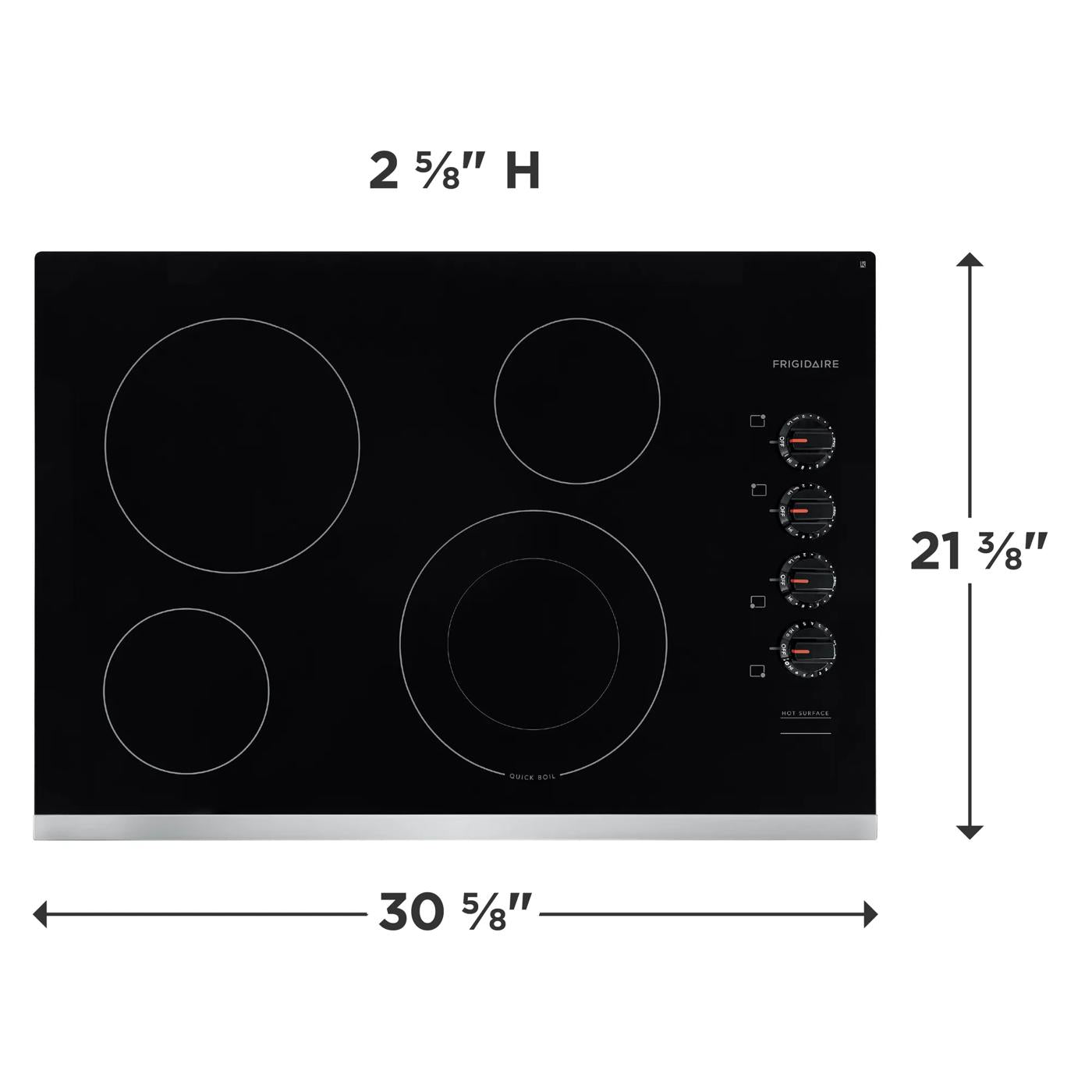 Black electric cooktop with four heating elements and control knobs on right side, Kitchen & Kitchenware appliance.