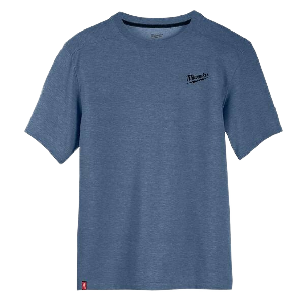 Blue short sleeve hybrid work tee with Milwaukee logo in Milwaukee Apparel and Clothing collections