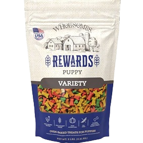 Bag of Wholesomes Rewards oven-baked puppy biscuits with chicken and ancient grains for pet treats under $50 collection