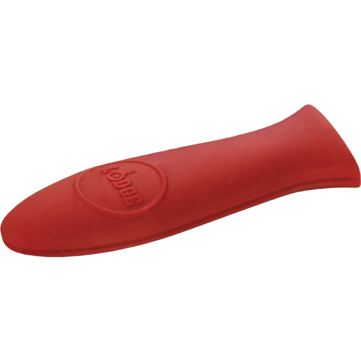 Red silicone handle cover designed to protect hands from heat when using cast iron cookware in kitchenware and kitchen gadgets.