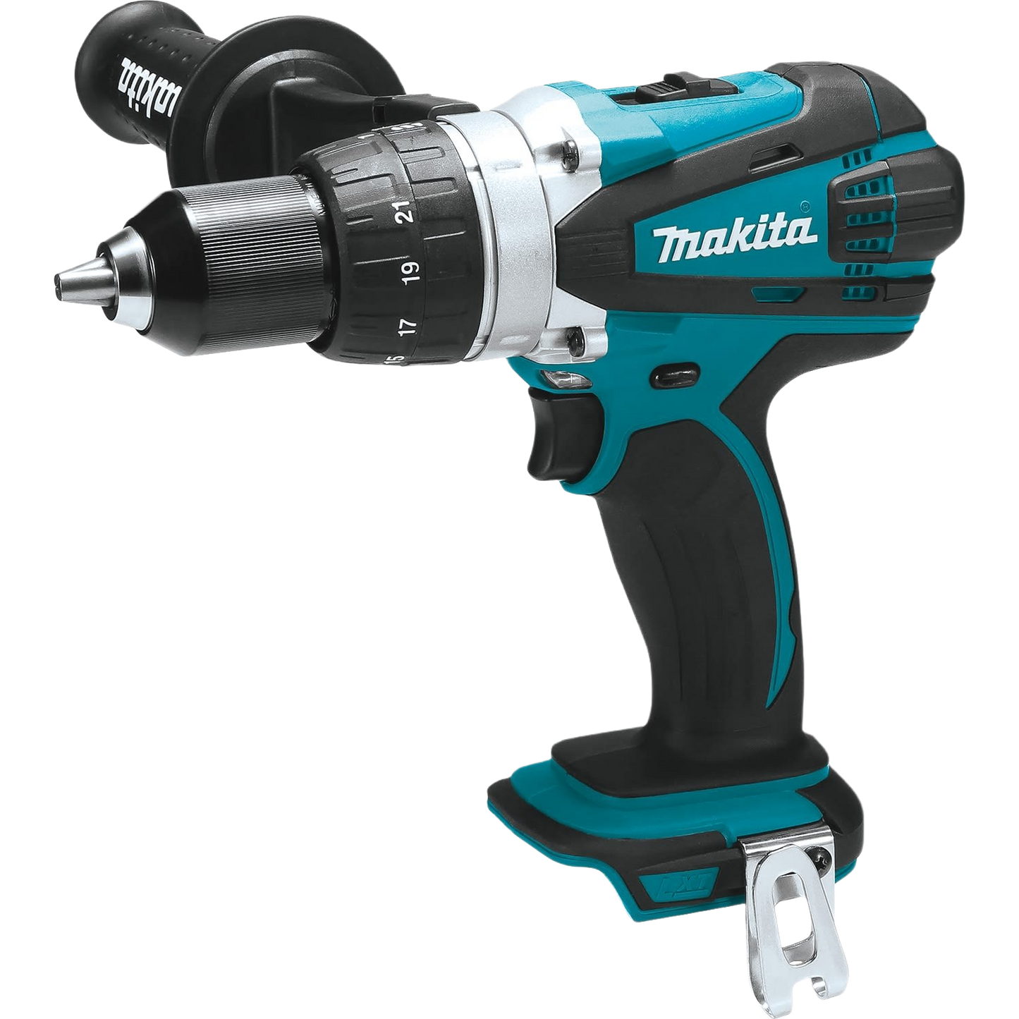 Blue and black cordless driver drill with adjustable torque settings and side handle for home improvement tasks
