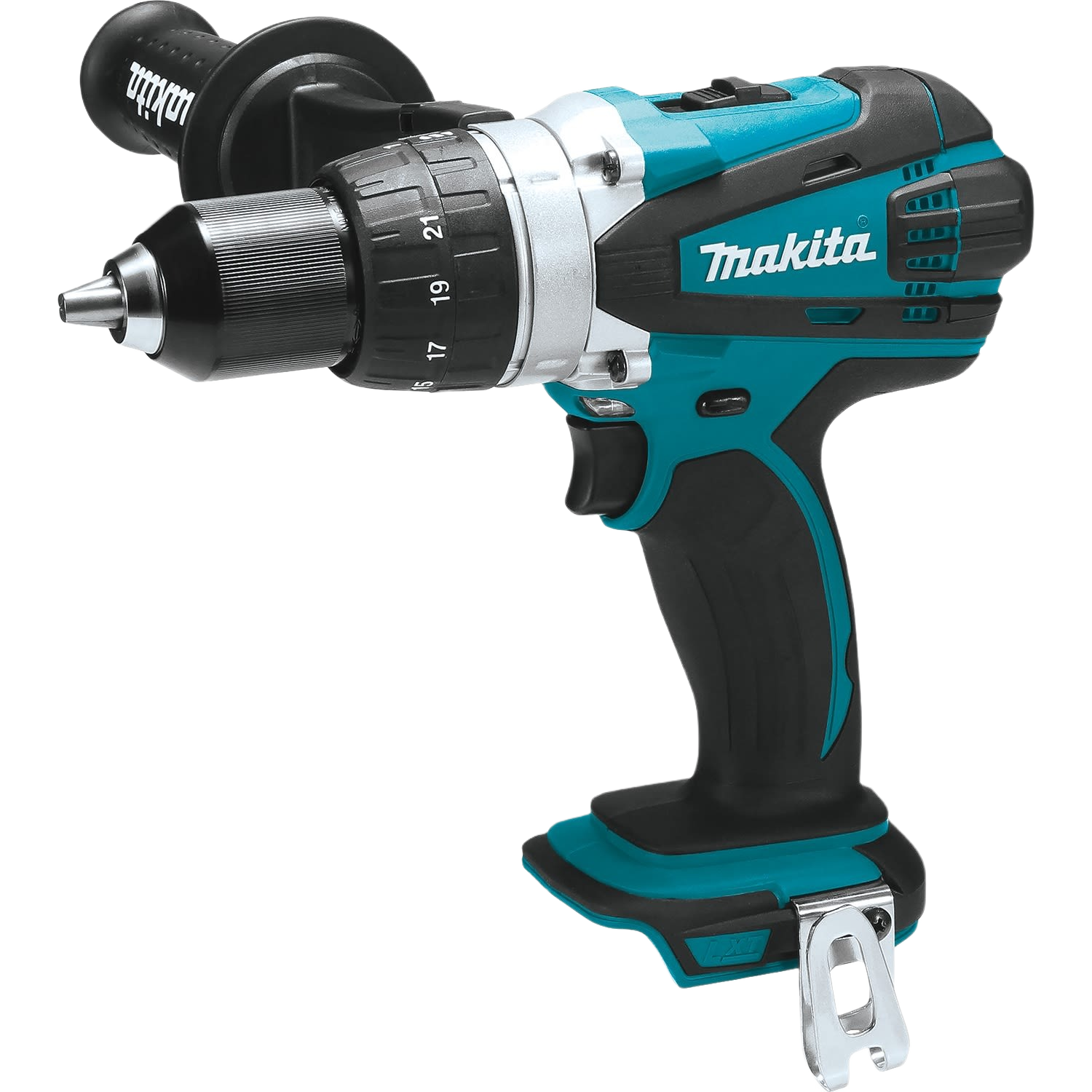 Blue and black cordless driver drill with adjustable torque settings and side handle for home improvement tasks