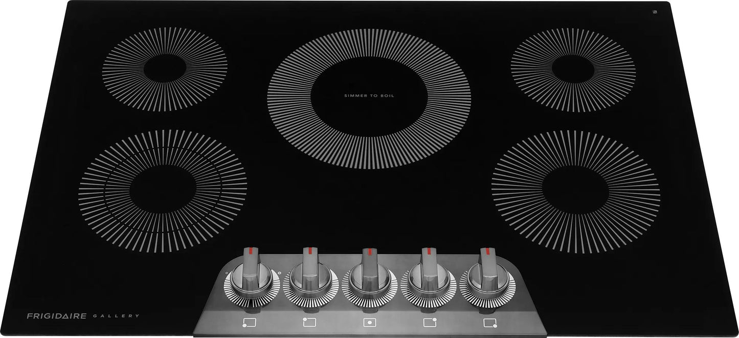 30-inch black electric cooktop with five radiant heating elements and stainless steel control knobs from Cooktops collection