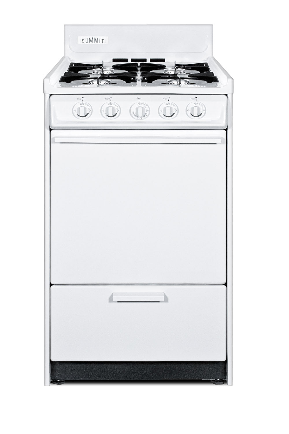 Compact white gas range with four burners and front control knobs for efficient home cooking tasks