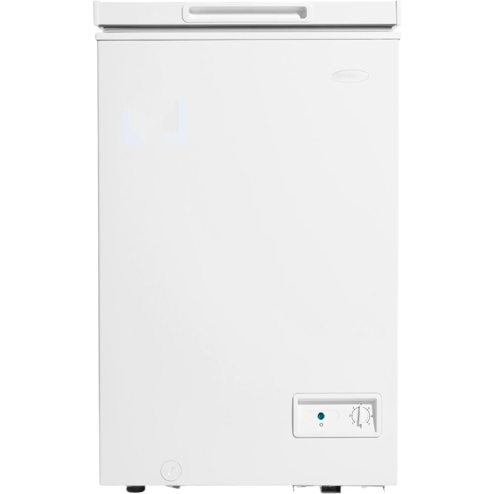 White chest freezer with up-front temperature control dial and single basket in Freezers & Ice Makers and Kitchen collections