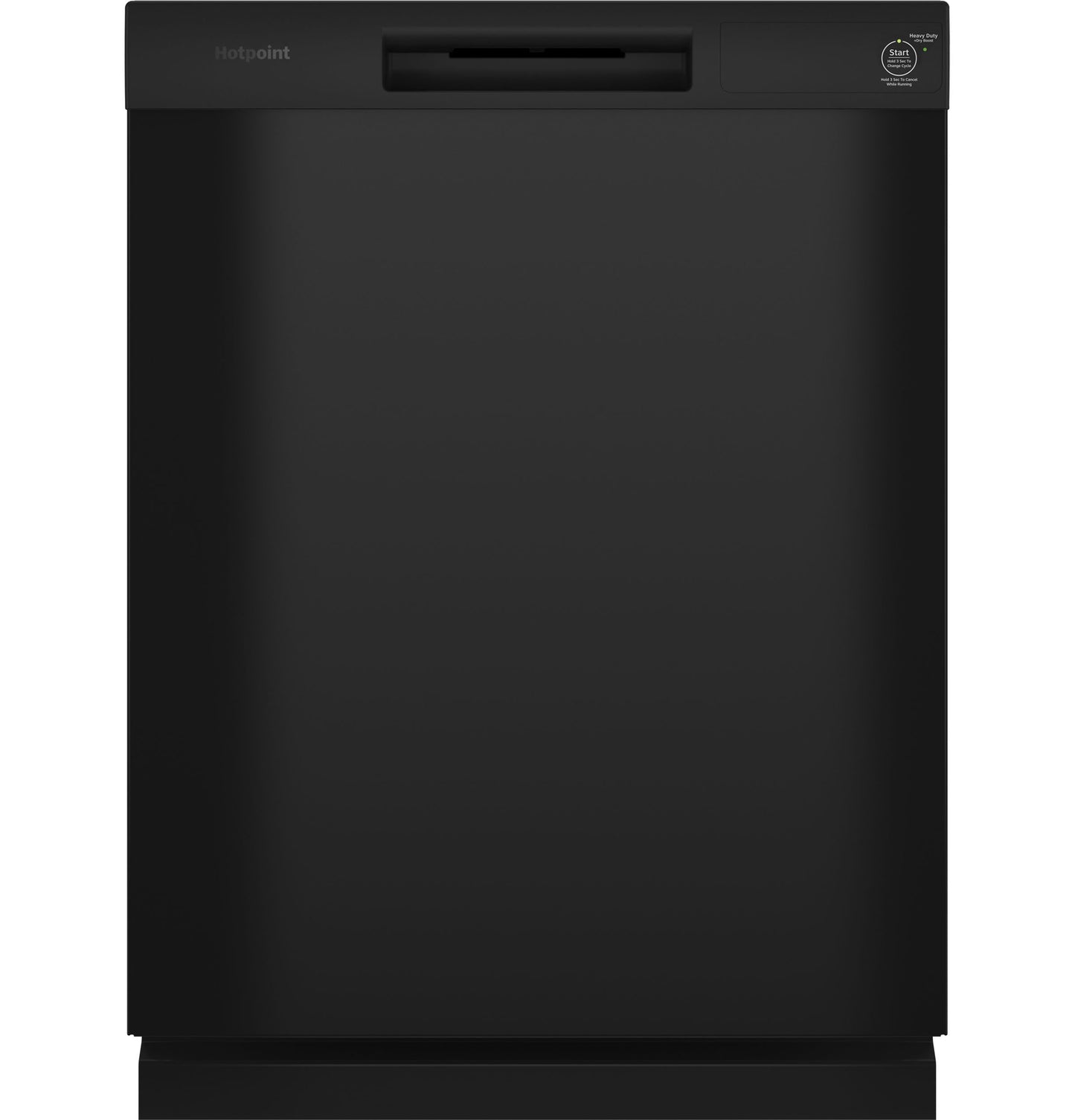 Black built-in dishwasher with one-button control and plastic interior from modern kitchen appliances collection