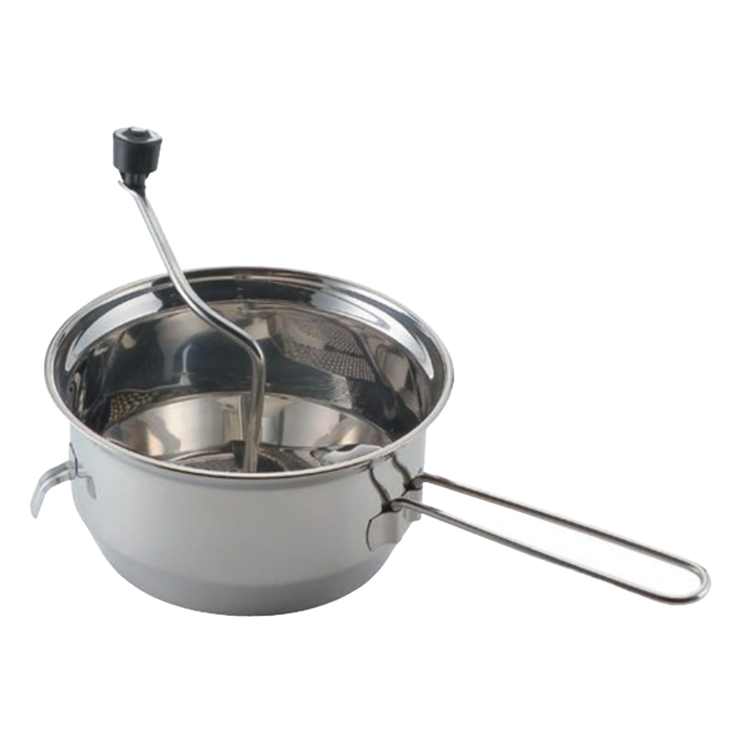 Stainless steel food mill with hand crank and fine mesh screen, part of small kitchen appliances and kitchenware collections