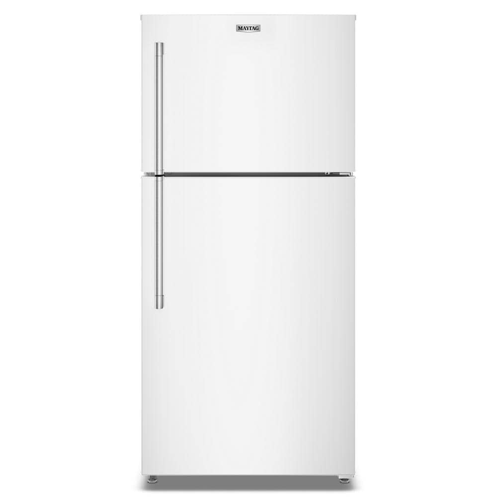 White 30-inch wide top-freezer refrigerator with stainless steel handles in kitchen appliances and refrigerators collections