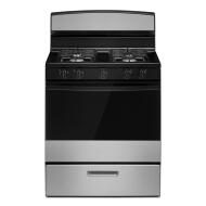 30-inch freestanding gas range with four sealed burners, stainless steel and black finish in kitchen appliances collection