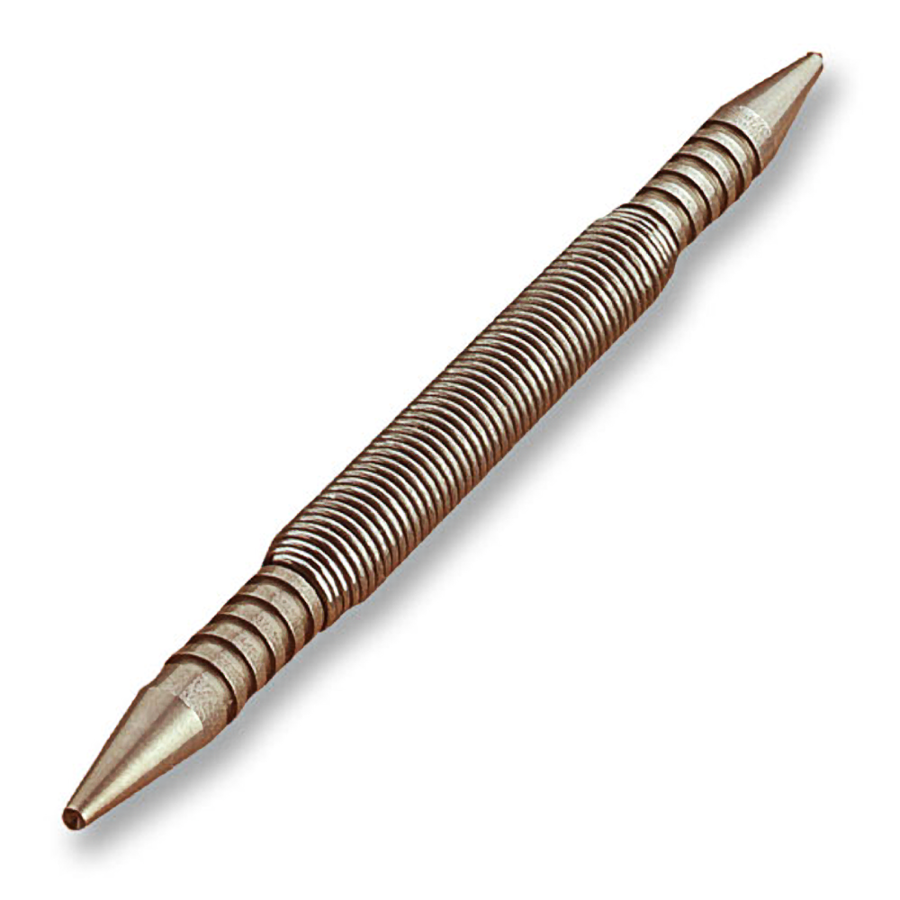 Double-ended center punch and nail set tool with grooved metal body for precise marking in home improvement tasks