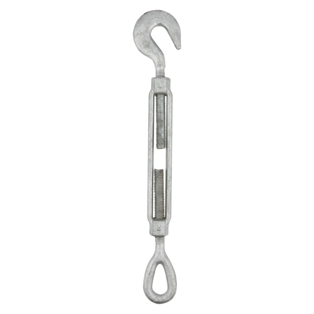 Galvanized steel hook and eye turnbuckle for tension adjustment in garage storage and home improvement projects under $50