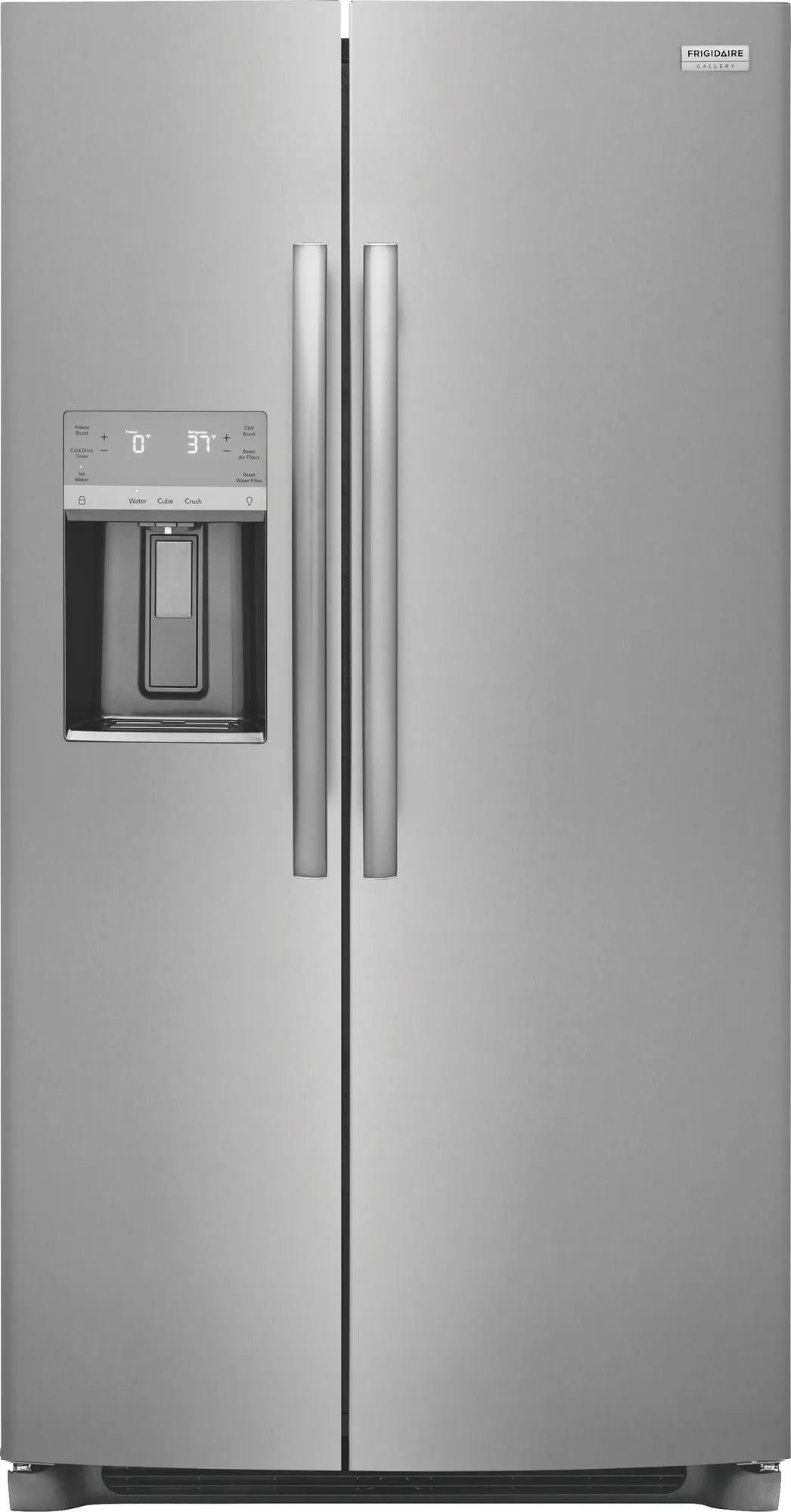 36-inch standard depth side-by-side refrigerator with external water dispenser in stainless steel from Appliances collection