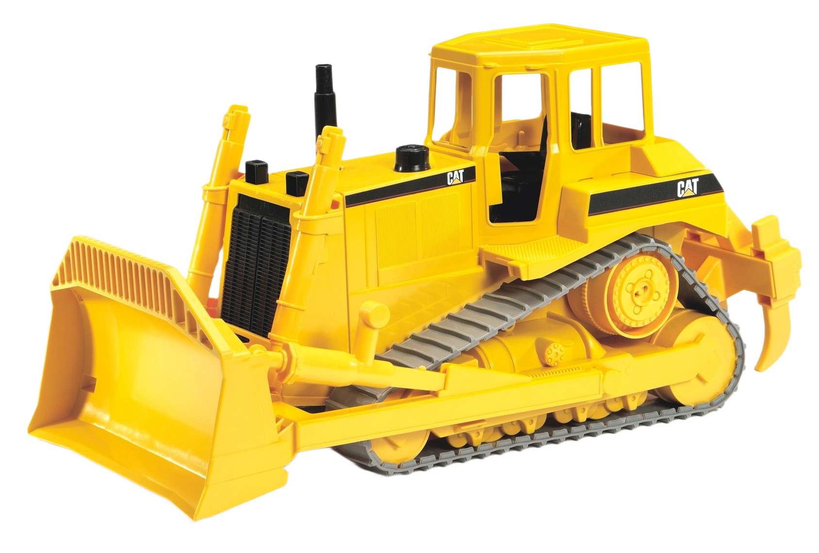Yellow Bruder Caterpillar bulldozer toy with detailed tracks and front blade for realistic construction and home improvement play