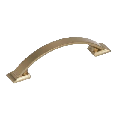 Curved golden champagne cabinet pull with squared bases for furniture hardware and home improvement projects