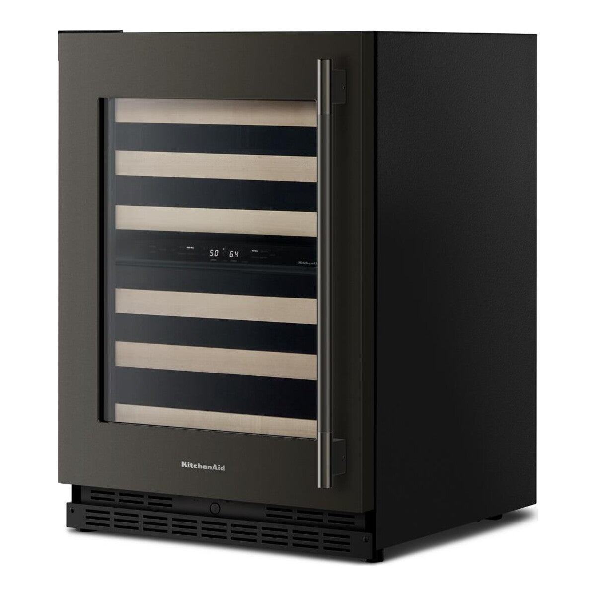 24-Inch Undercounter Wine Cellar with Right Door Swing and 46-Bottle Capacity with Full-Extension Wood-Front Racks in Black Ore