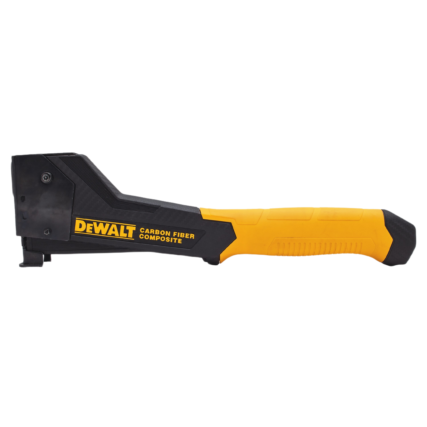 Yellow and black carbon fiber composite hammer tacker for tools and home improvement projects