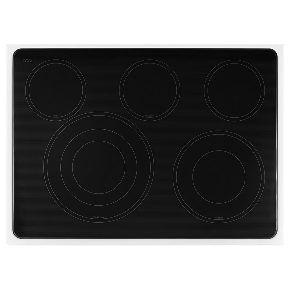 Black smooth glass cooktop with five radiant heating elements in ranges and kitchenware collection