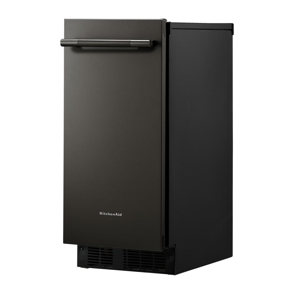15" black built-in automatic ice maker with flush design and metal handle in Freezers & Ice Makers and KitchenAid collections