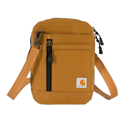 Compact brown nylon crossbody wallet with multiple zippered pockets and adjustable shoulder strap for everyday use