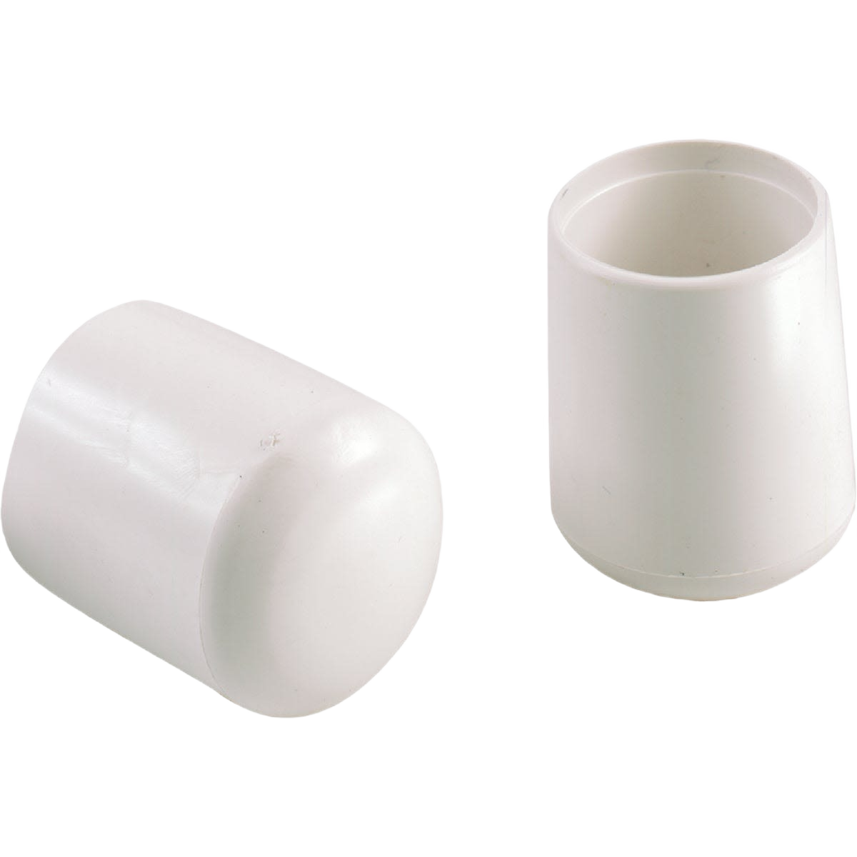 White vinyl furniture leg caps with smooth rounded tips for floor protection in home improvement projects