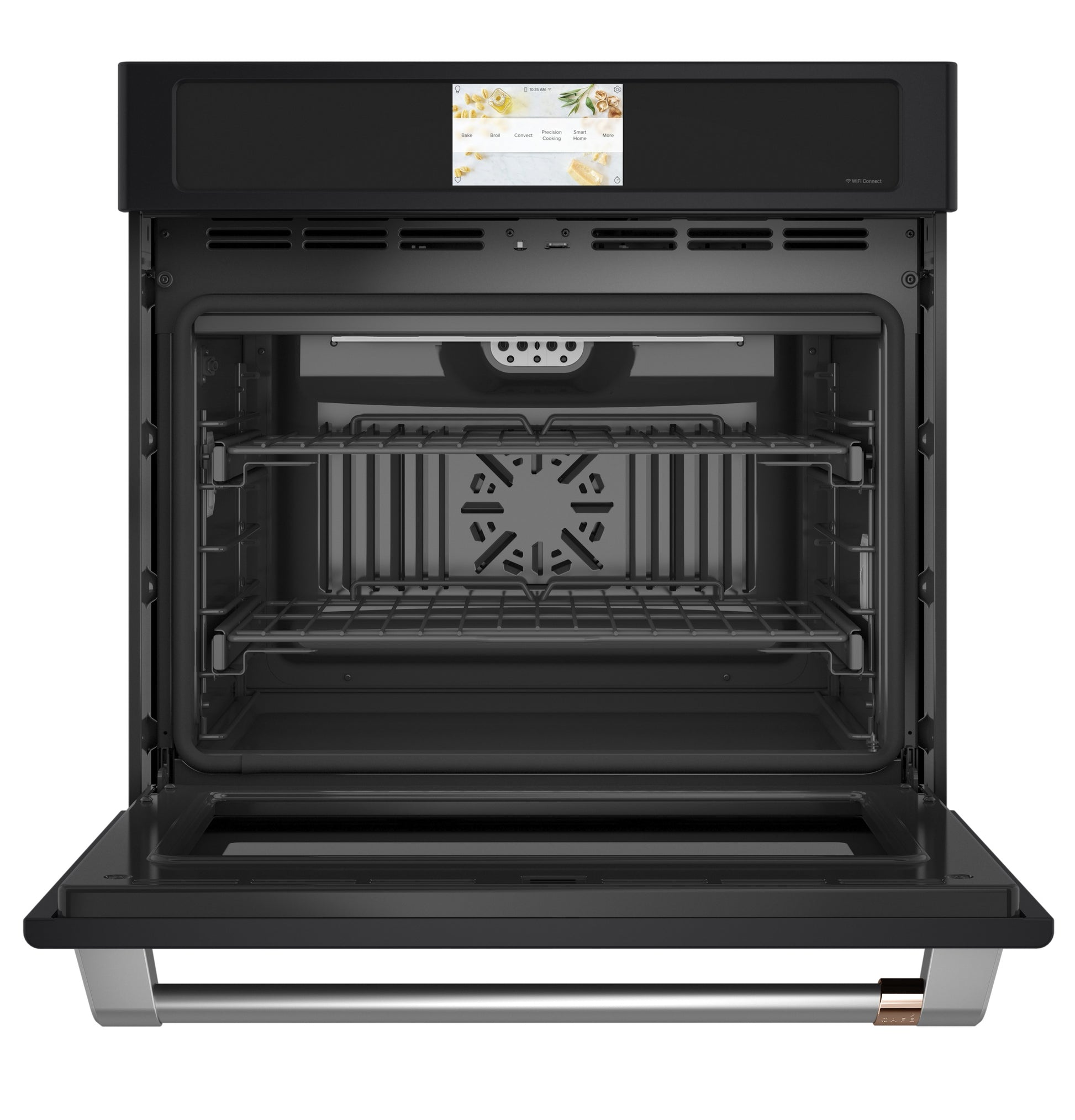 Open black built-in convection single wall oven with touchscreen display from Kitchen & Kitchenware collection