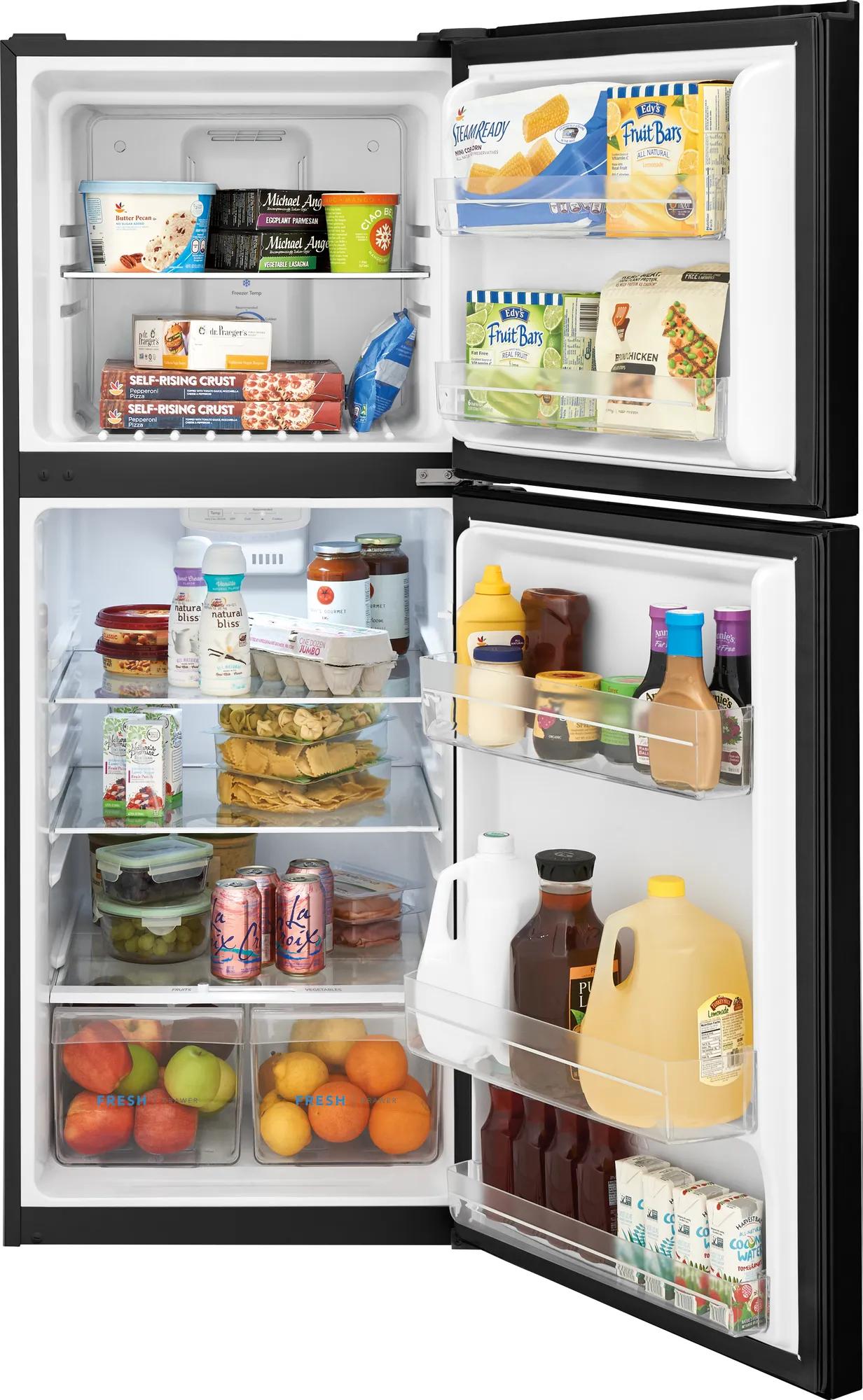 Black garage ready top freezer refrigerator with bright interior lighting and adjustable shelving from Refrigerators collection