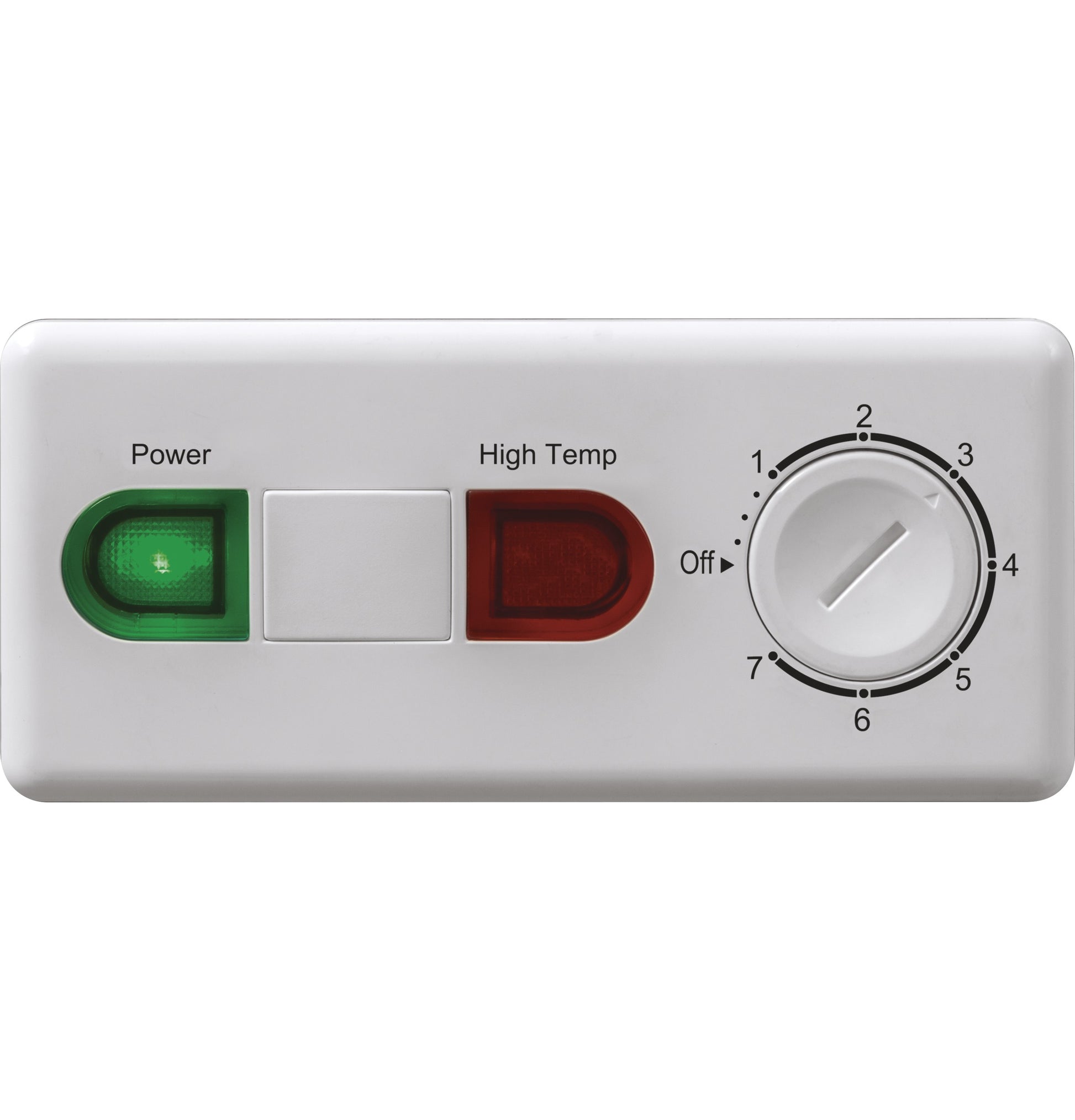 Control panel for manual defrost chest freezer with power and high temperature indicator lights and adjustable dial knob