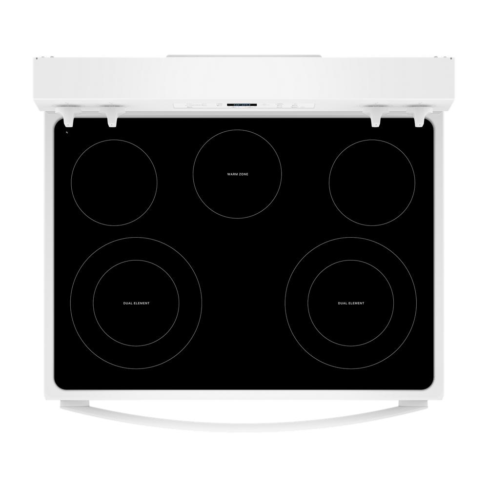 White 30-inch electric range with smooth black cooktop featuring dual electric elements from Ranges & Kitchenware collections