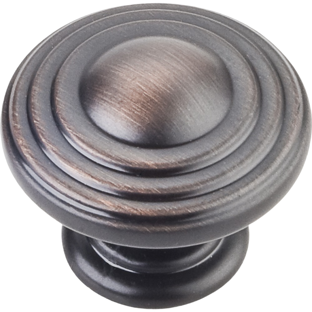 Brushed oil rubbed bronze cabinet knob with concentric circle design for hardware and furniture accessories collections