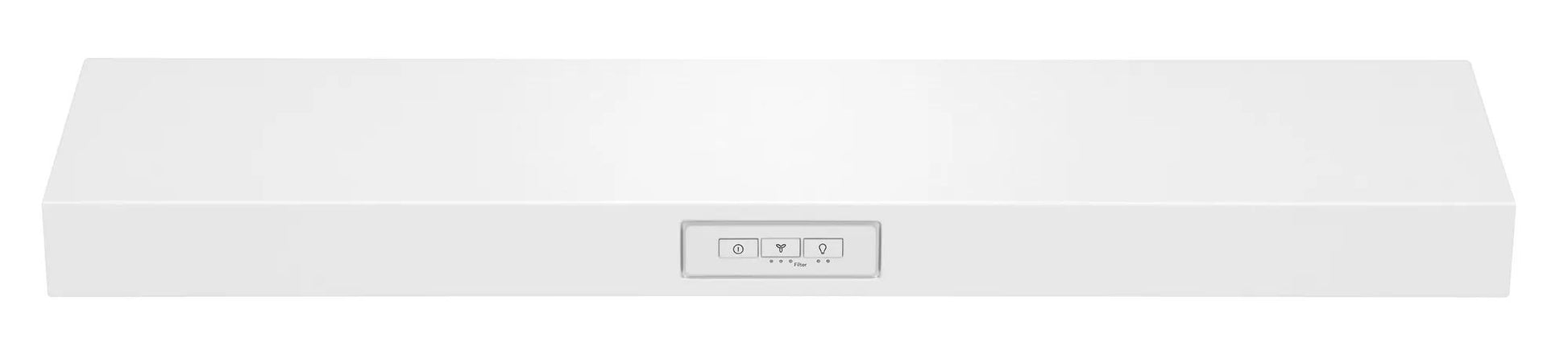 White undercabinet ventilation hood with control panel, part of kitchen and appliances range hood collection