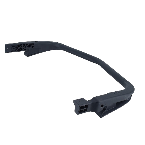 Black molded plastic mower lever handle designed for durable lawn mower control and adjustment use.