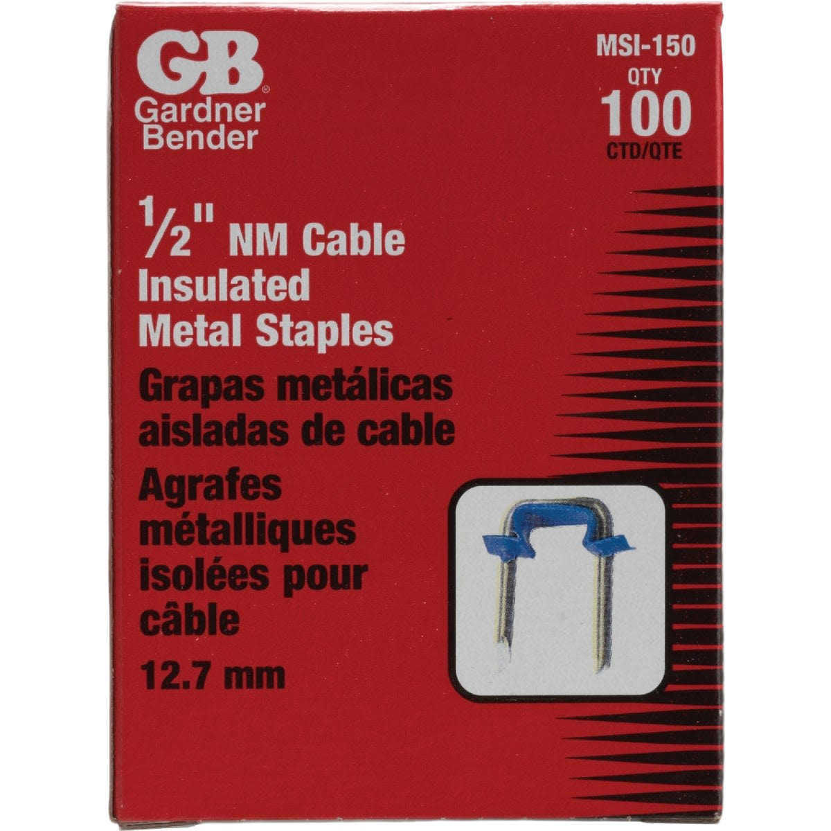 Box of 100 insulated metal staples for securing 1/2 inch NM cable in electrical home improvement projects under $50 collection