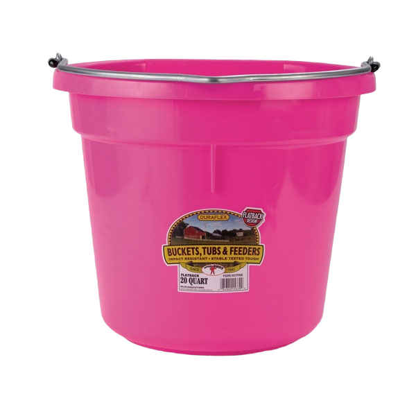 Bright pink durable plastic bucket with metal handle for home improvement and utility use, 20-quart capacity