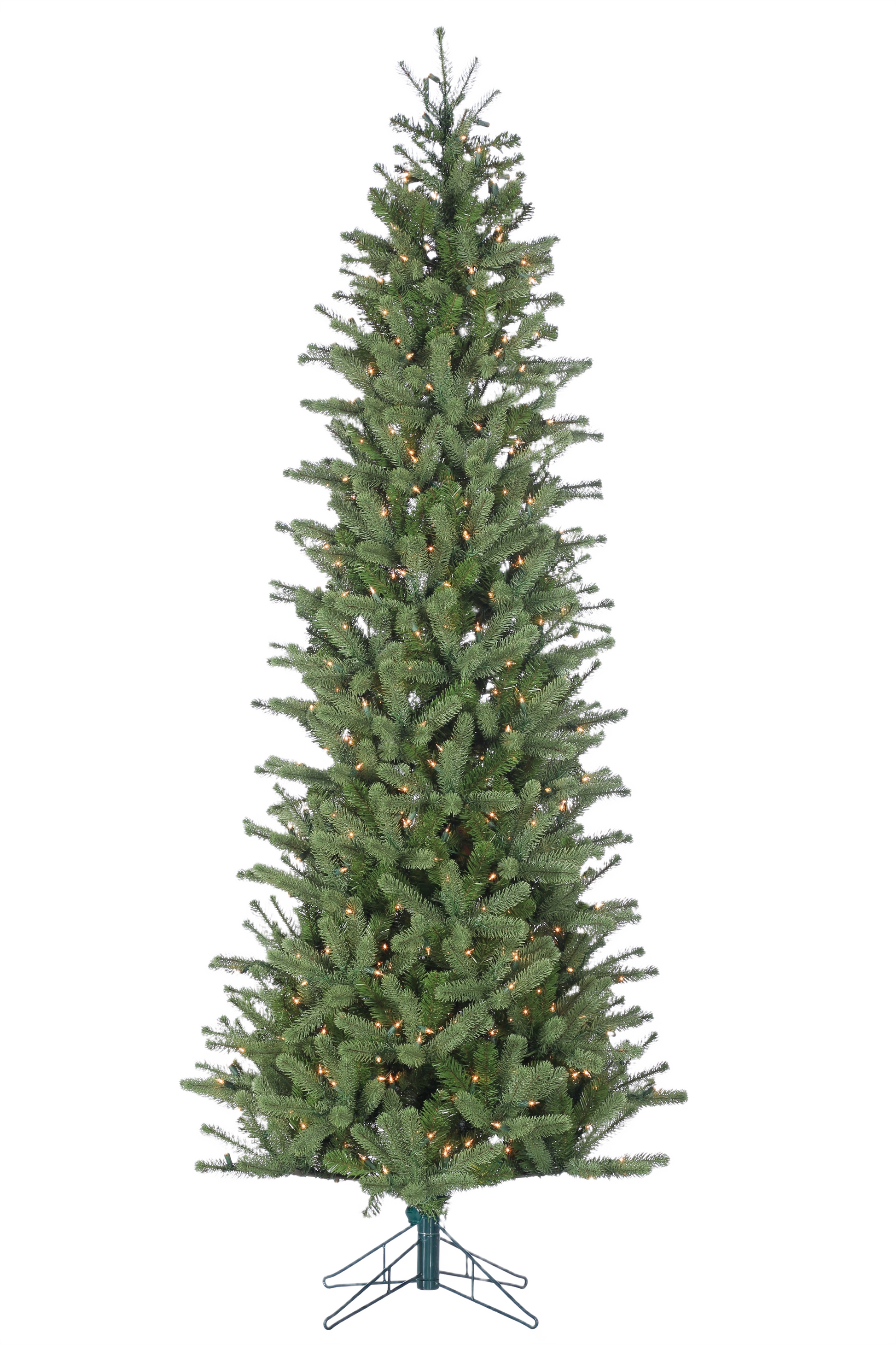 Slim artificial pine tree with warm white lights perfect for holiday and Christmas home decoration collections
