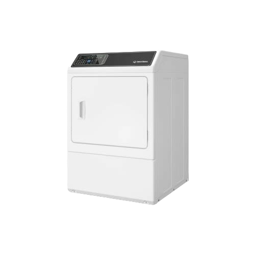 White front load gas dryer with digital control panel, designed for home appliances and washers & dryers collections