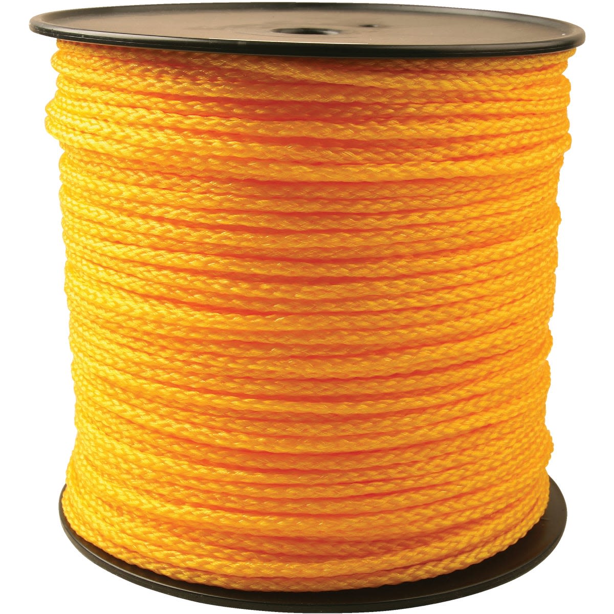 Spool of bright yellow braided polypropylene rope for versatile use in home improvement and outdoor projects